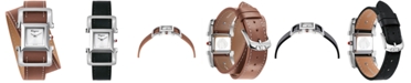 Salvatore Ferragamo Women's Swiss Ferragamo Square Ingot Brown Double Wrap Leather Strap Watch 20mm